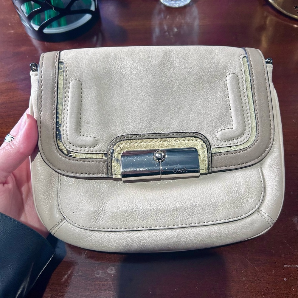 Elegant Coach Cream and Grey Leather Bag